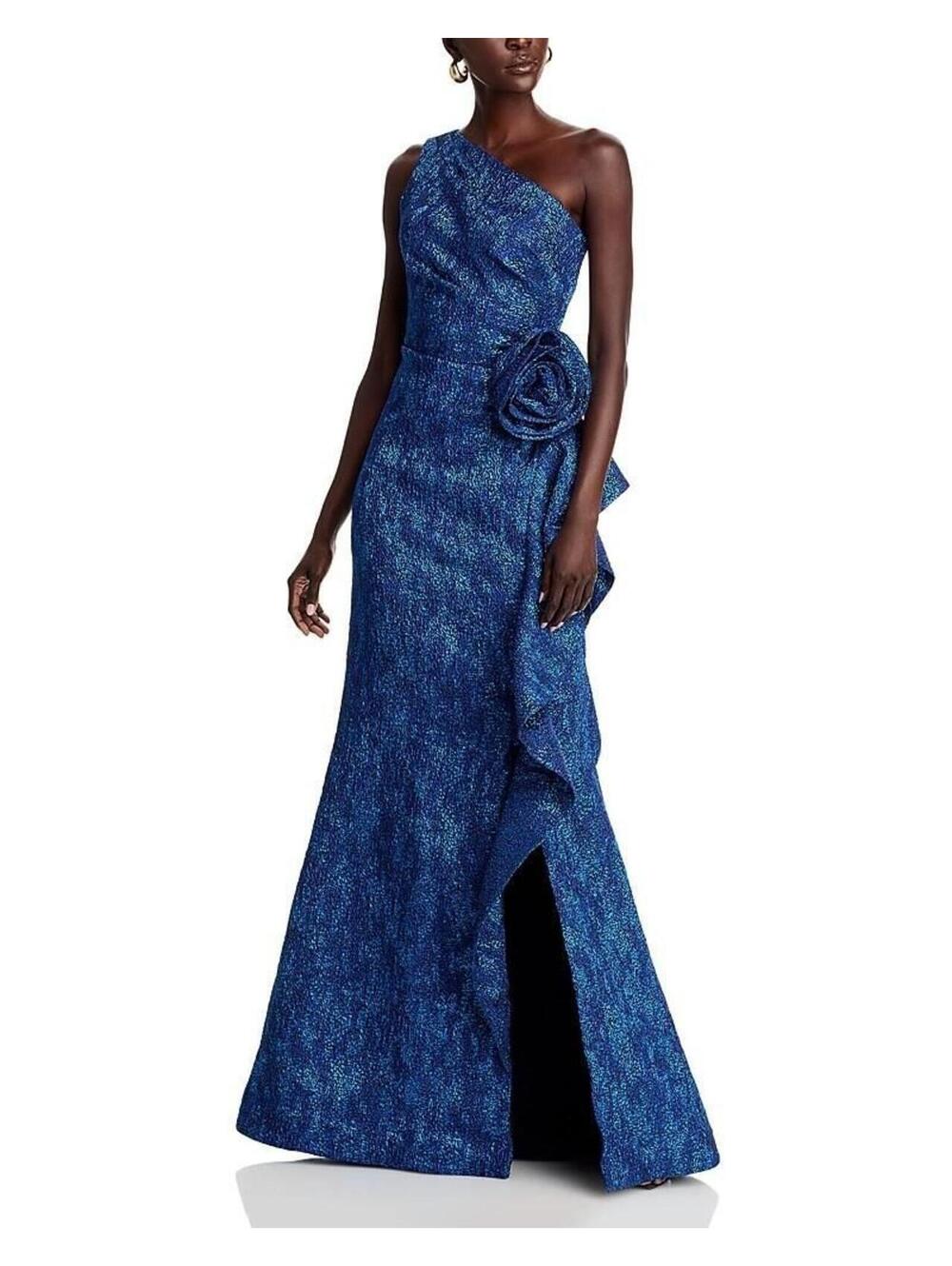 NWT Teri Jon by Rickie Freeman Jacquard One Shoulder Gown